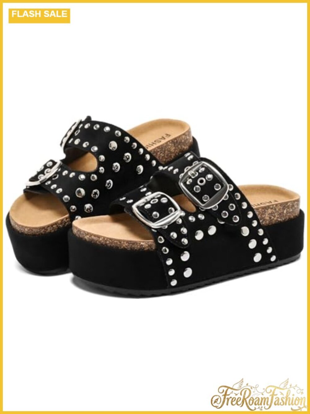 Platform Slide Sandals Suede Cork Footbed Arch Support Women's Casual